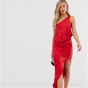 Red one shoulder dress